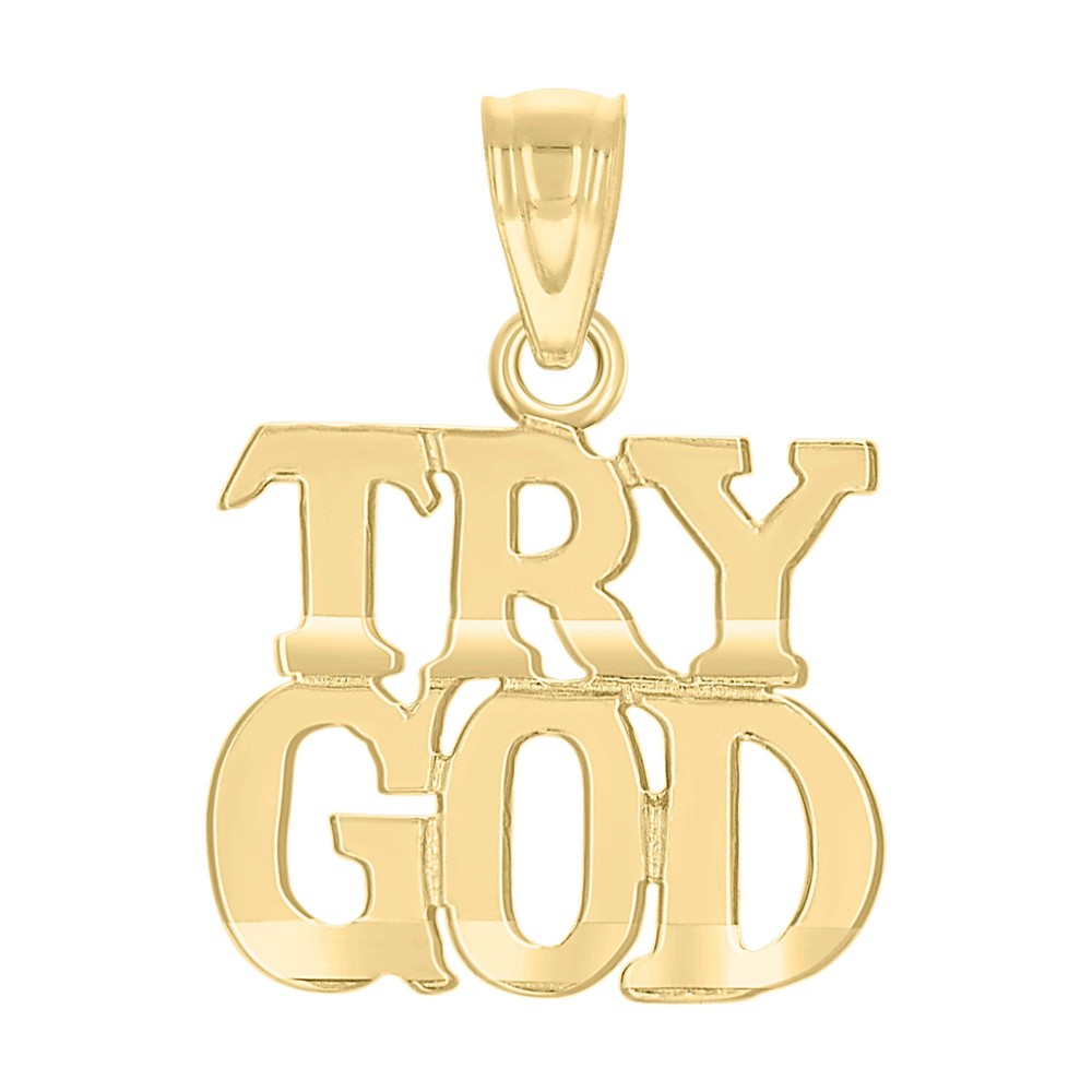 10kt 10k Yellow Gold Diamond-Cut Unisex Try God Religious Charm Pendant